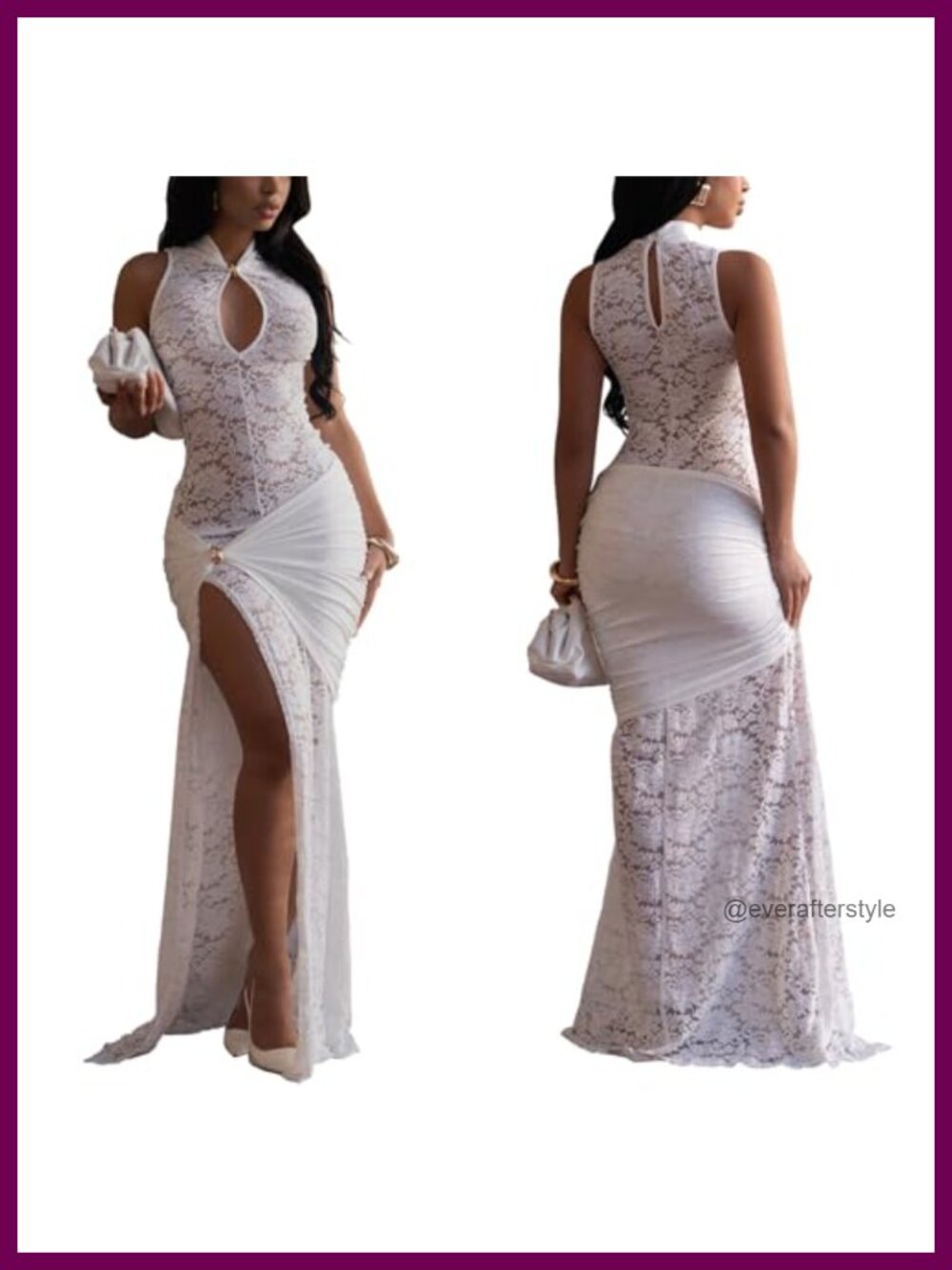 Sheer Lace Bodycon Maxi Dress High Slit Spaghetti Strap Party Club Evening